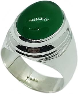 16 Carat Natural Yemeni Dark Green Aqeeq Mens Plain Heavy Ring Sterling Silver 925 Handmade Sabz Aqeeq Ring Gift for Her Agate Ring Religious Ring (8.5)