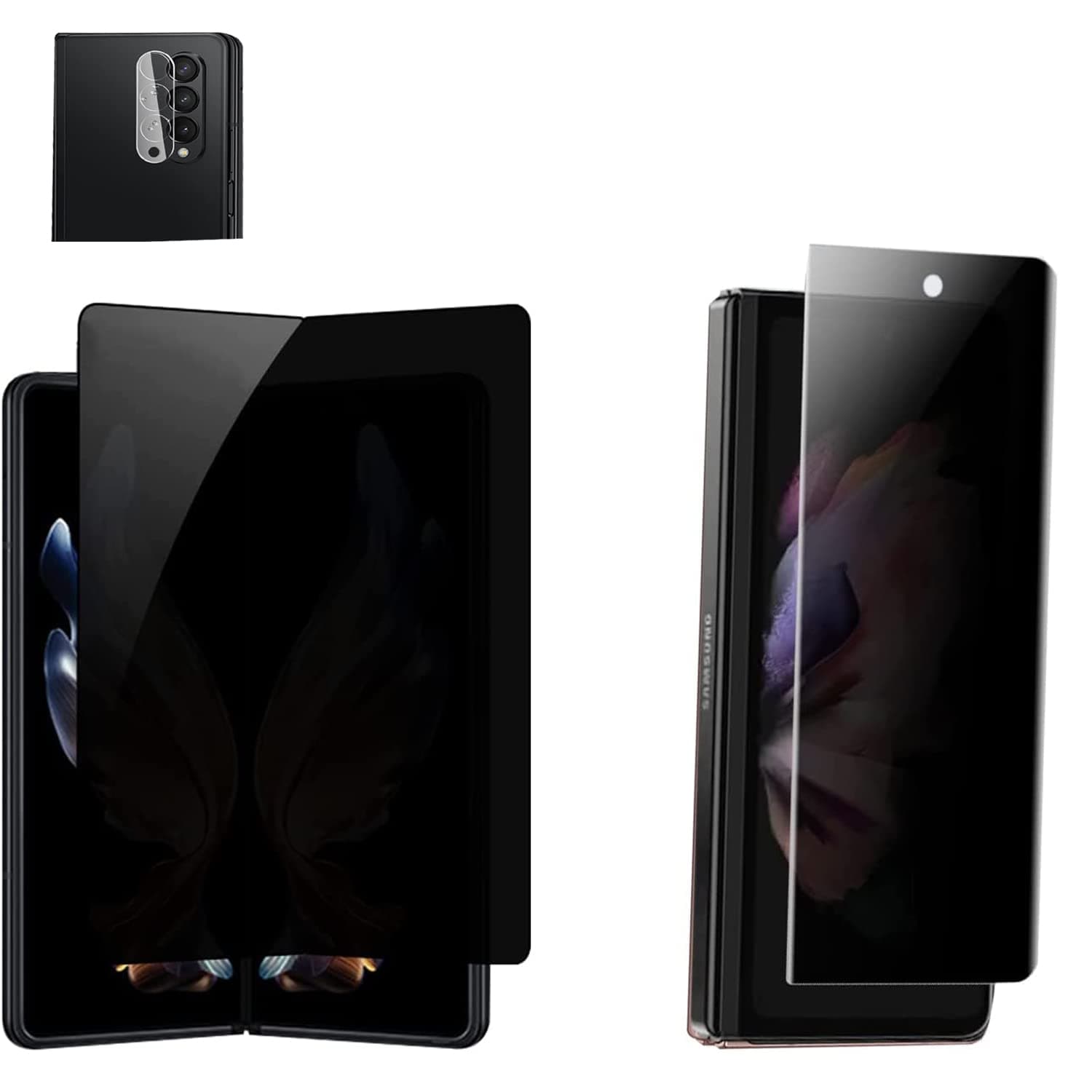 2-in-1 Pack Privacy Matte Screen Protector for Samsung Galaxy Z Fold 4; Anti-Peep 1 PC Outside + Inside Film + Lens Protector