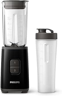 Philips Daily Collection Mini Blender and Smoothie Maker, 350W, 1L Jug, On-the-go Tumbler, Dishwasher Safe, Recipe App, 2 Speeds, Ice Crush, Quick Clean, Deep Black (HR2602/91)