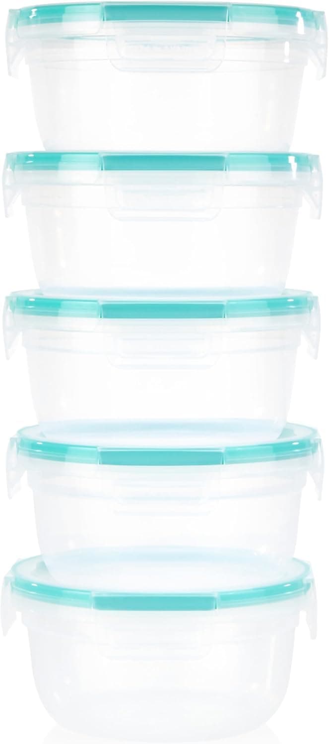 Total Solution Plastic Meal Prep and Food Storage Piece Set (3.8-Cup Round Containers, BPA Free, Leakproof Lids, Microwave, Dishwasher and Freezer Safe), 10 PC