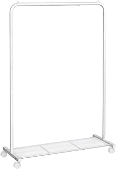 SONGMICS HSR025W01 Mobile Clothes Rack, Clothes Rack, Clothes Rack, Clothes Rack, Clothes Rack, Clothes Rack, on Wheels, Wardrobe, Organiser, Metal with Storage Shelf, Bar Load 40 kg, White