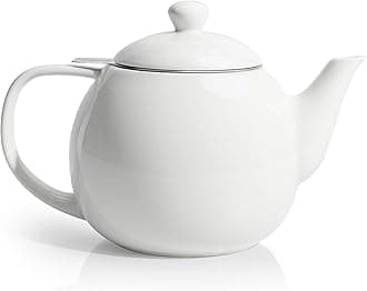 Sweese Teapots for Tea, 27 oz Porcelain Tea pot with Removable Stainless Steel Infuser, Tea Pots for Loose Tea - White