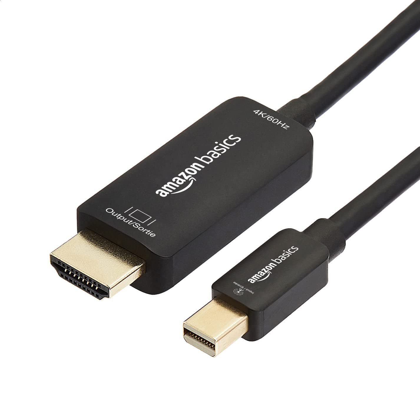 Amazon Basics Mini DisplayPort to HDMI Display Adapter Cable 4K@60Hz - 3 Feet, Black