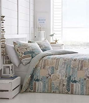 Homemaker Bedding duvet cover set coastal drift wood sea shells beach hut signs (Double)