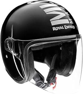 Royal Enfield Open Face MLG Riding Helmet with Clear Visor | Impact Protection | Excellent Scratch Resistance | Anti-Microbial Fabric | Gloss Black, Size: XL