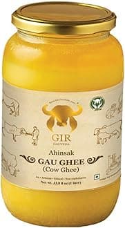 Gir Ahinsak Gau Ghee – Vedic, Ethical, Pure Breed Gir Gaumata (A2), Bilona, Grass-Fed, non-GMO – Lactose & Casein free - Ayurvedic diet - 1000 ml