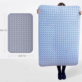 Extra Wide 90x60CM Non-Slip Soft Bath Mat Anti Slip TPR Shower Mat with Strong Suction Cups Non Skid Mats for Bathroom Toilet Hotel, Anti-Bacterial Safety Bathtub Mat,Grey