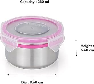 STEELLOCK Stainless Steel Airtight Container with Lid | Leakproof, BPA-Free | Multipurpose Food Storage Containers/Tiffin/Dabba for Office, School & Kitchen | SL-1201-set of 4, 280ml each, Pink