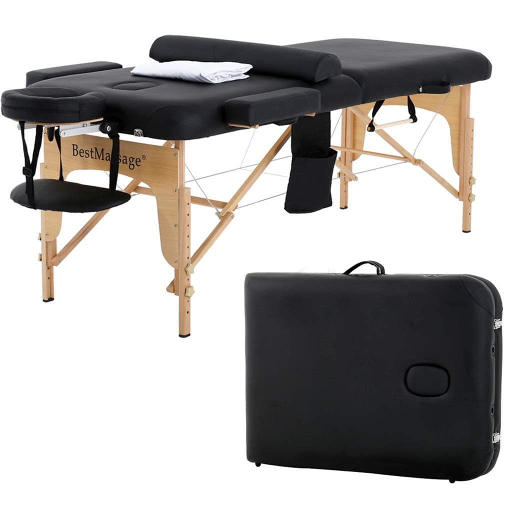 Massage Table, Massage Bed, Spa Bed, Adjustable Height, Portable Massage Table 73" Long and 28" Wide, Bifold with Free Headrest, Carrying Case and Half Bolster Table Sheet
