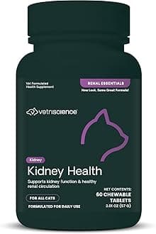 Kidney Health Chewable Tablets, Renal Essentials Supplement for Cats, Kidney Care and Support with Mushroom, Astragalus Root, Nettle Seed and Herbs, Chicken and Fish, 60 Count