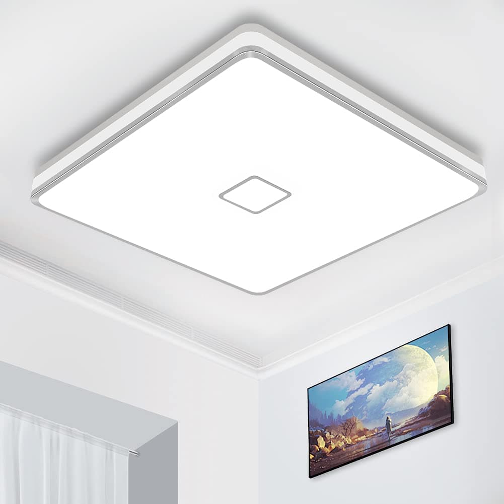 Led Square Ceiling Light 24W 2050LM 12.8in Flush Mount Light Fixture Ceiling Lights Waterproofing No Flicker IP44 80Ra+ 5000K Cold White Led Light for Bedroom Kitchen Bathroom（Cold White）