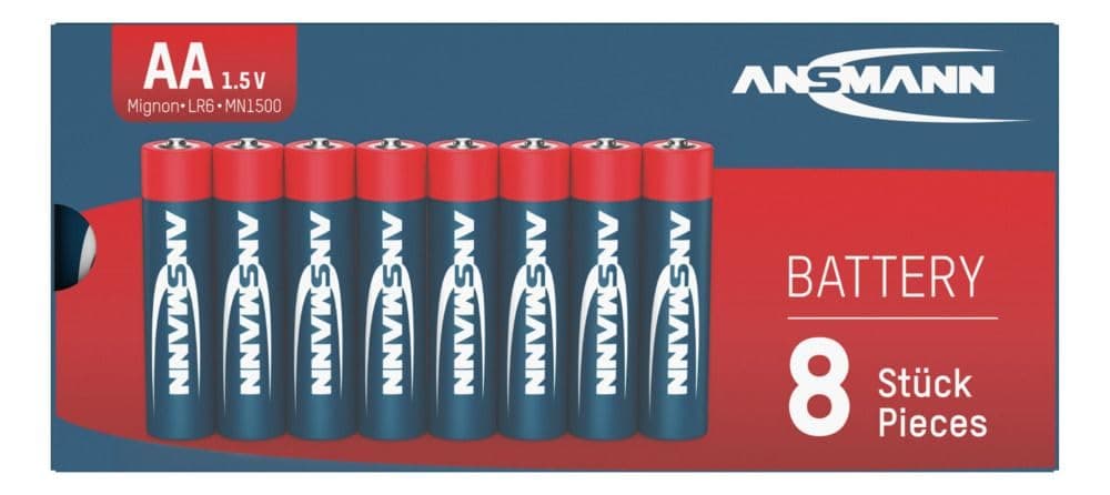 Hasanat Essentials Ansmann Alkaline Lithium AA AAA C D E Battery High Performance Daily Use Hospital School Demanding 5+ Year Shelf Life Long Last Assorted (AA ALKALINE RED 8 PCS)