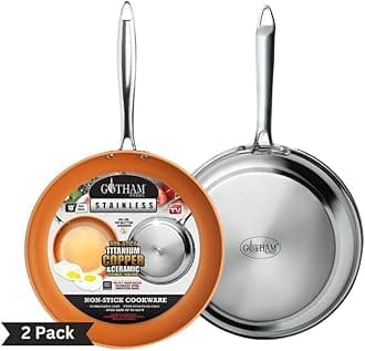 Gotham Stainless Steel Premium 2-Piece Pan Set 3-Ply Reinforced with Super Non-Stick Ceramic Copper Coating and Induction Capsule Base - Dishwasher Safe