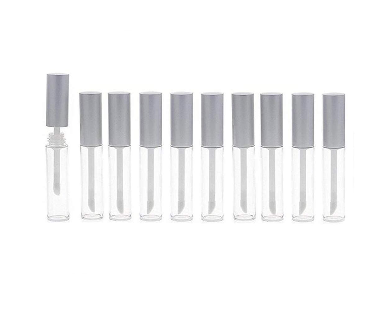 10PCS 10ml Empty Clear Lip Gloss Containers for Lipstick Samples Lip Balms Mini Refillable Travel Empty Lipgloss Bottle Tube Vials Containers with Bar Silver Lid ( Transparent ,Silver Lid )