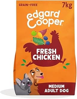 Edgard & Cooper Grain Free Dry Dog Food For Medium Breed Adult Dogs (7kg), Fresh Chicken, Balanced Fibre For Gut Health, With Apple, Sweet Potato, Kale and Blueberry, Never Meat Meal