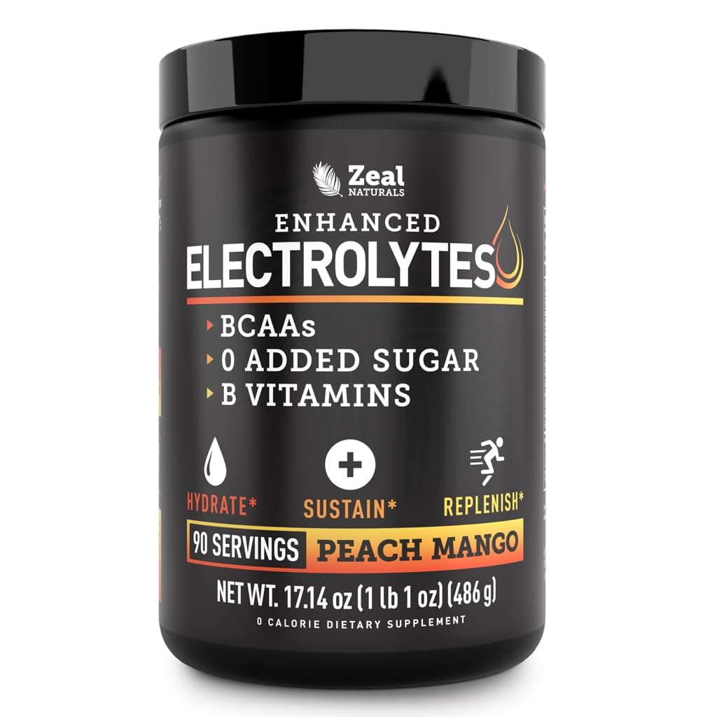 Enhanced Electrolyte Powder (Peach Mango | 90ct.) + BCAA, B-Vitamins & Real Salt® - Hydration Powder w Potassium, Sodium, Zinc, Magnesium for Hydration