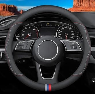 Custom-Fit for BMW Steering Wheel Cover, Premium Leather Car Steering Wheel Cover with Logo, Non-Slip, Breathable, for B-MW Accessories (C-Style,for BMW)