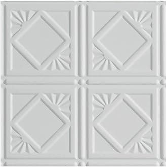 FASÄDE Traditional Style/Pattern 4 Decorative Vinyl Glue Up Ceiling Panel in Gloss White (12X12 Inch Sample)