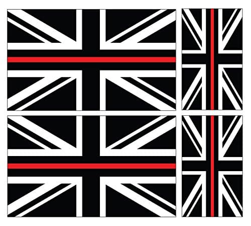 Fire Service Thin Red Line Flag Vinyl Stickers, Multi-Colour, Waterproof Car Van iPad Laptop Decals, 100mm x 60mm and 60mm x 36mm, 4 Pack