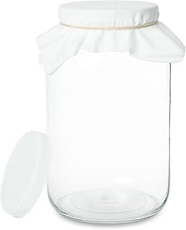 kitchentoolz 1 Gallon Glass Wide Mouth Kombucha Brewing Mason Jar - Home Brewing and Fermenting Kit with Cotton Cloth Filter, Rubber Band and Plastic Lid (1 Jar)
