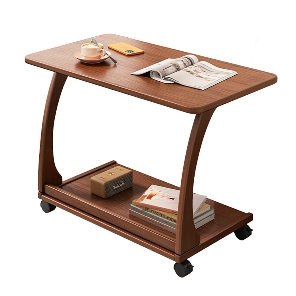 LPEIJIE U Shaped End Table for Sofa and Bed, Side Table with Brake Wheels, Sofa Side Table Slide Under, for Laptop Coffee Snack