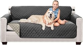 Sofa Shield Original Patent Pending Reversible Large Sofa Protector for Seat Width up to 70 Inch, Furniture Slipcover, 2 Inch Strap, Couch Slip Cover Throw for Pets, Kids, Cats, Sofa, Charcoal Linen