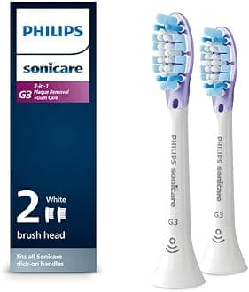 Sonicare Philips Genuine G3 Premium Gum Care Replacement Toothbrush Heads, 2 Brush White, HX9052/65