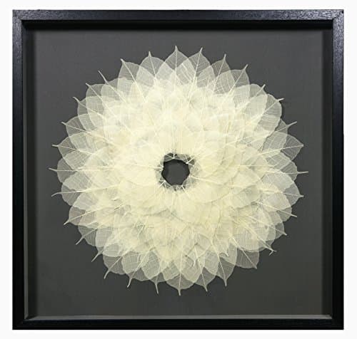 Tree Wide Leaves Skeleton Framed Shadow Box Modern Home Wall Hanging Art Decor Contemporary Leaf Wall Art Sculpture (Wide Leaf, 31 1/2" Square)