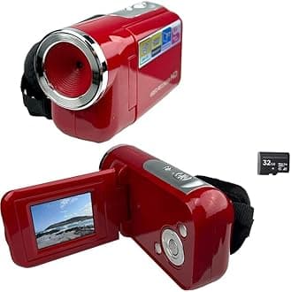 Acuvar 16MP Megapixel Compact Digital Camcorder with HD Video and Photos 16x Zoom with 2.4" Screen, 32GB Card and USB Cable (Red, Camera + SD Card)