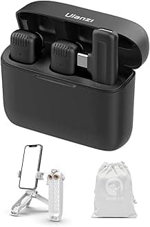 ULANZI J12 Wireless Microphone for Android Type-C Tablet Laptop Mobile Phone | 7h Battery Plug&Play | Charging Case | for Real Estate Interview YouTube Vlog | 20m Range | 1Yr Warranty + Tripod + Pouch