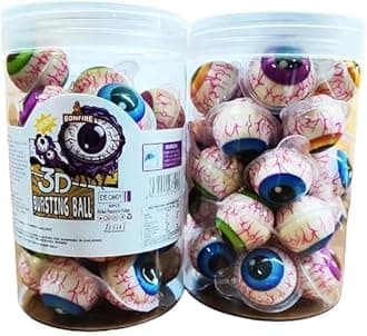 ASFOODS New Bursting Fruit Punch Gummy Eyeball Candy | Spooky Halloween Jelly Balls | 30 Pcs, 330 Grams Jar of Tasty Eye Ball-Shaped Gummy Treats | Jelly Candy