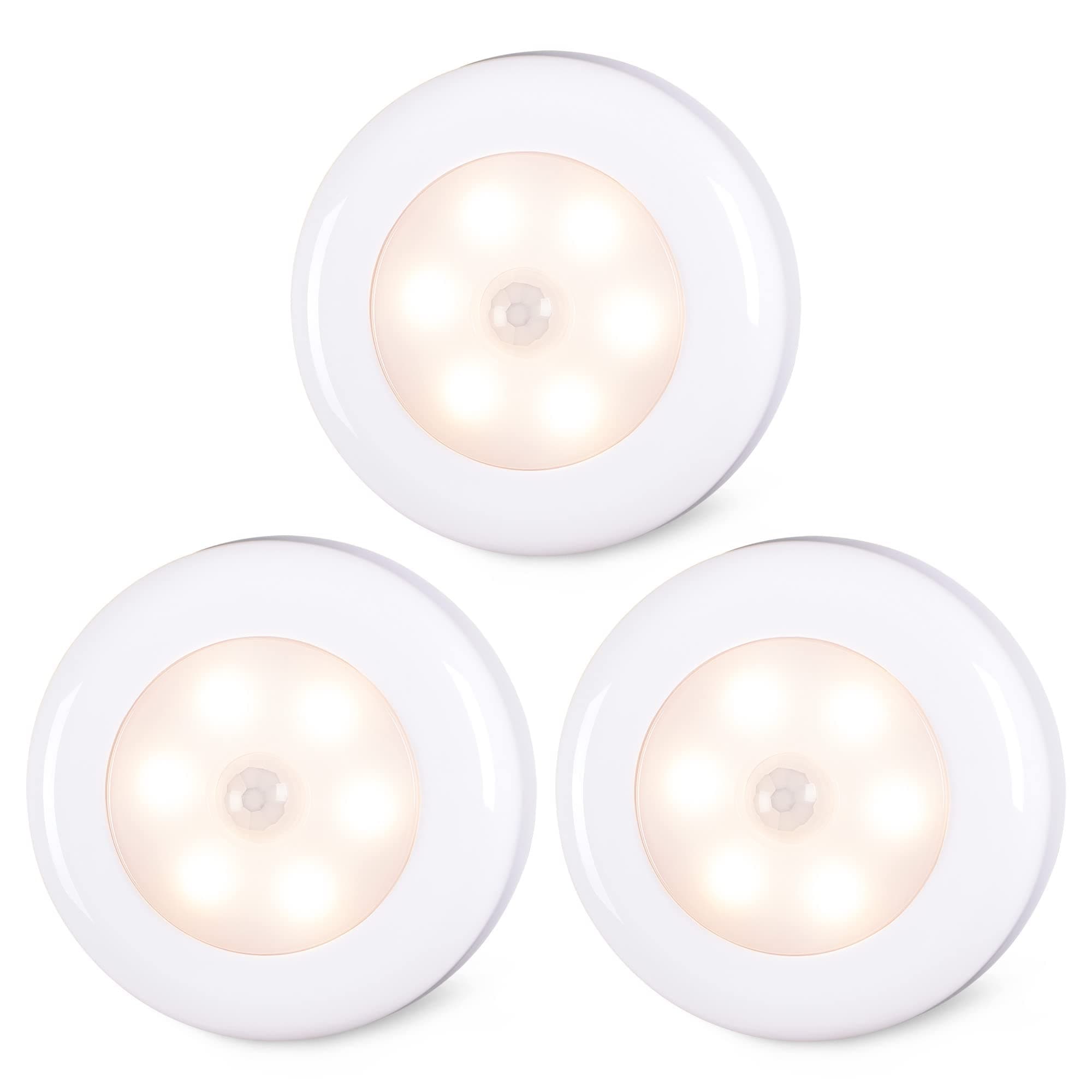Motion Sensor Lights Indoor, STAR-SPANGLED High CRI Stick on Puck Lights Battery Powered, Cordless LED Light for Under Cabinet, Cupboard, Wardrobe, Stairs, Closet, Kitchen, Hallway (Warm White, 3Pack)