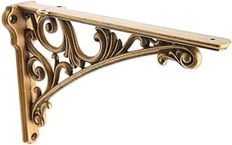 Decorative Shelf Bracket 6 inch, Antique Brass Shelf Brackets for Shelving, Heavy Duty Vintage, DIY Projects, Hardware Included, 4 Pack, 5.9x4.17x1.73 inch,Baroque Style