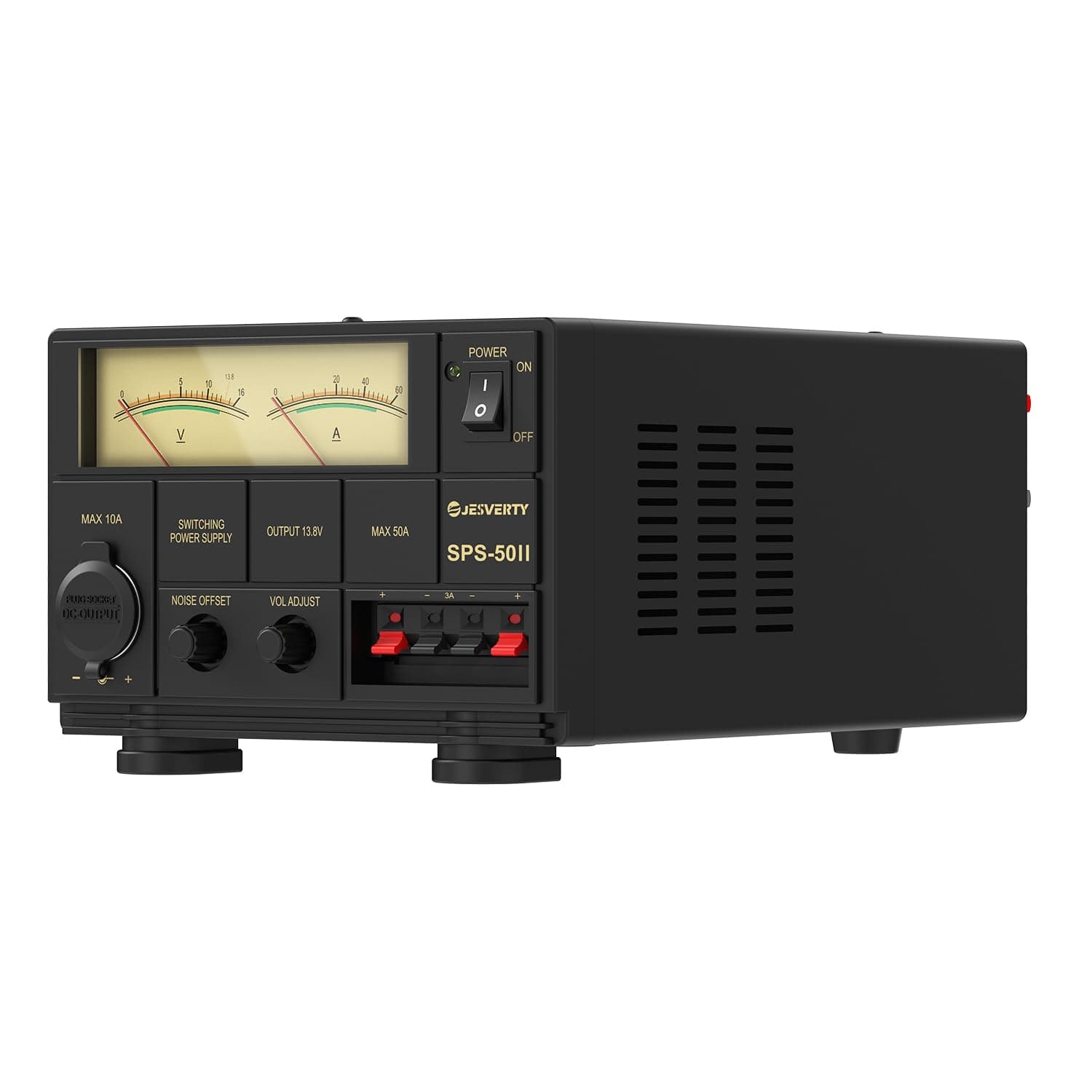 Universal Compact Bench Power Supply- 50 Amp Regulated Home Lab Benchtop AC-to-DC Converter 13.8 Volt/9-15Volt, Cooling Fan, Screw Type Terminals - SPS-50II