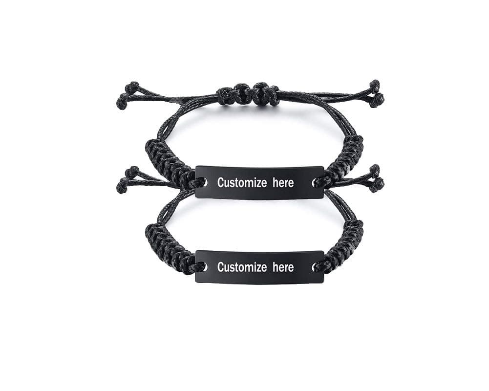 Unisex Personalized Custom Name Date Initial Quote Inspirational Adjustable Cord/Bead Stainless Steel ID Bracelets,Handmade Customized Engraved Wristband Gift for BFF,Couple,Men,Women, Gif