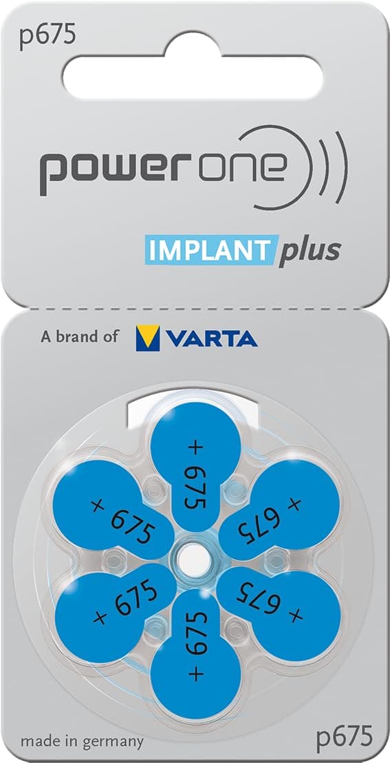 6 pieces Power One IMPLANT plus batteries – Specifically for Cochlear Implants