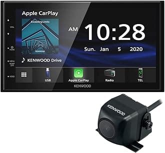 Kenwood DMX4707S 6.8" Capacitive Touch Screen Digital Multimedia Receiver with Apple CarPlay & Android Auto | Plus CMOS-230 Rearview Camera with Universal Mounting Hardware & Video Cable