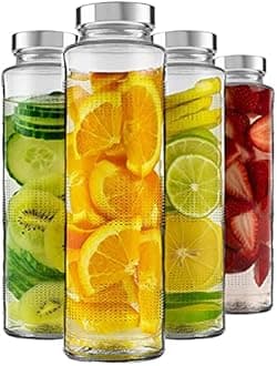 Glass Food Grade Airtight Water Bottle with Leak-Proof Stainless Steel Lid - Water, Smoothie, Juicer and Beverage Gl - 750ml (Set of 4)