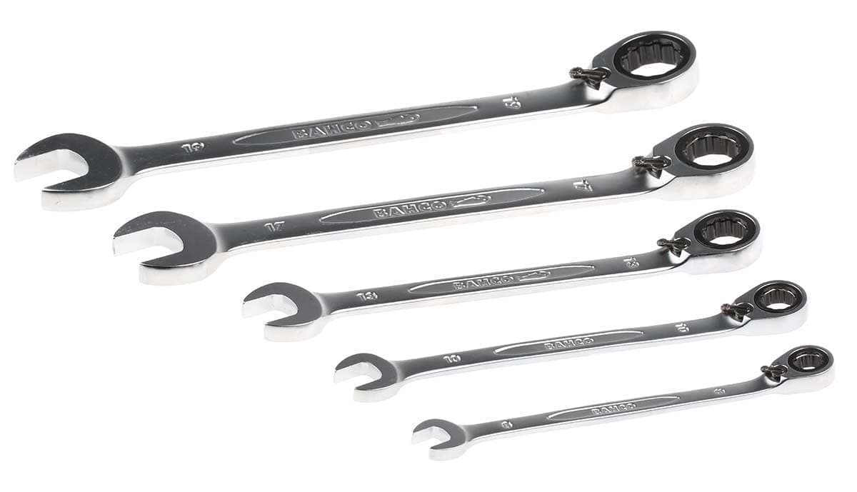 Bahco 1RM/S5 Ratchet Combination Spanner Set, Multi-Colour, Set of 5 Piece
