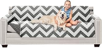 Sofa Shield Couch Slip Cover with Patented Strap, Cushion Protector, Reversible Stain and Dog Tear Resistant Slipcover, Quilted Microfiber 78” Seat, Washable Covers for Dogs Pets Kids Lt Gray Charcoal