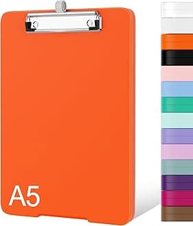 Piasoenc Small Clipboard with Storage, A5 Organization Box with Pen Holder, Plastic Clipboard with Low Profile Clip for Nurses, Teachers, Orange