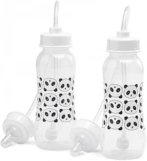 Hands-Free Baby Bottle - Anti-Colic Nursing System 9 oz Baby Bottle with Fast Flow Nipple/Teat 3m+ with Tube Straw Feeding System for Toddler (2 Bottles - Panda)