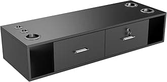 OmySalon Wall Mount Styling Station for Hair Stylist,Beauty Barber Spa Equipment,Salon Cabinet Station with Locking Drawers,Bathroom Dresser with 5 Hair Dryer Holders, Black