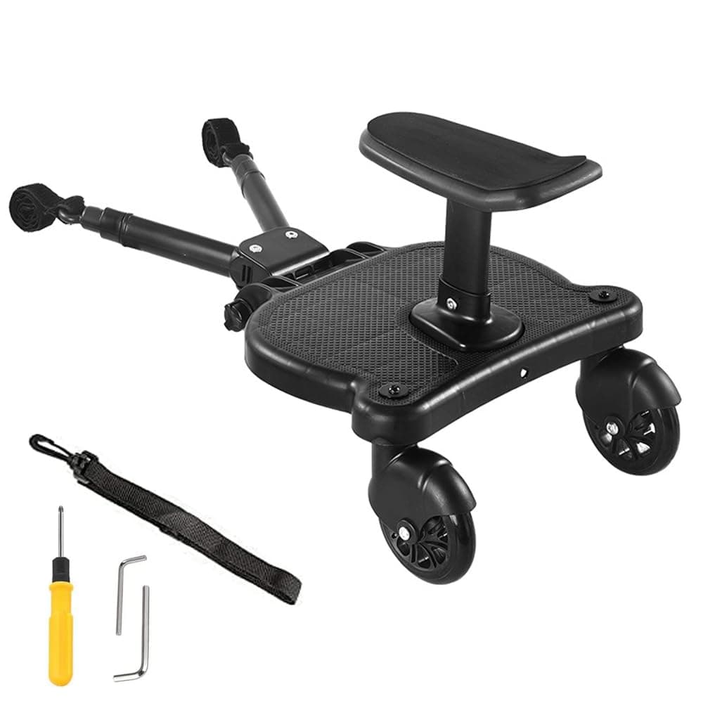 X spring Stroller Board Pedal, Adjustable Add Stroller Glider Board with Detachable Seat, Universal Stroller Board Suitable for Most Brands of Strollers, Holds Children Up to 25kg (Black)