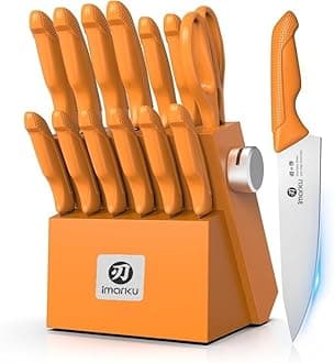 14 Piece Professional Kitchen Knife Set Stainless Steel Orange