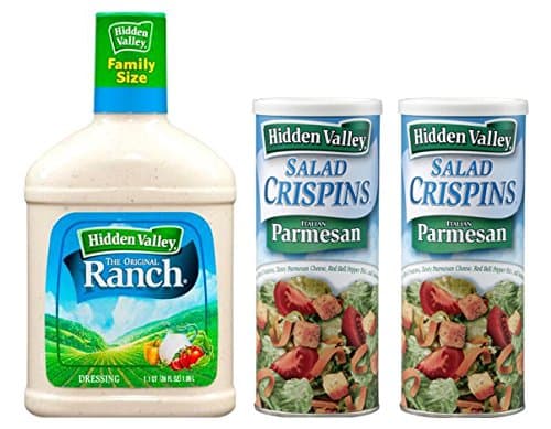 Hidden Valley Original Ranch Dressing, 36 Fluid Ounce Bottle, Plus Hidden Valley Salad Crispins Croutons, Italian Parmesan, 2.5 oz, Pack of 2