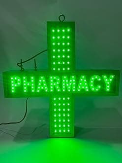 Rajdhani LED Pharmacy Name/Medical Plus LED Sign Board 1.5 Feet by 1.5 Feet 278 LEDs Double-Sided Blinking Wall Mountable Top Mountable 230V AC Input Rainproof