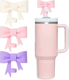 HIUSITY Bow Straw Cover Topper for Stanley Cup,Silicone Straw Toppers for Tumbler with Handle 40oz,Cute 10mm/0.4in Straw Covers Cap,Dust-Proof Reusable Straw Lids for Stanley Cups Accessories,Pink