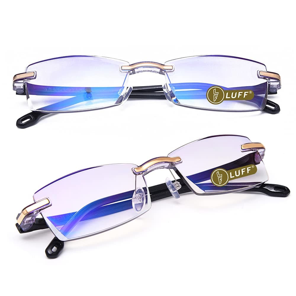 LUFF Premium Computer Reading Glasses Blue Light Blocking Diamond Cut Edge Design Spectacle Readers for Men