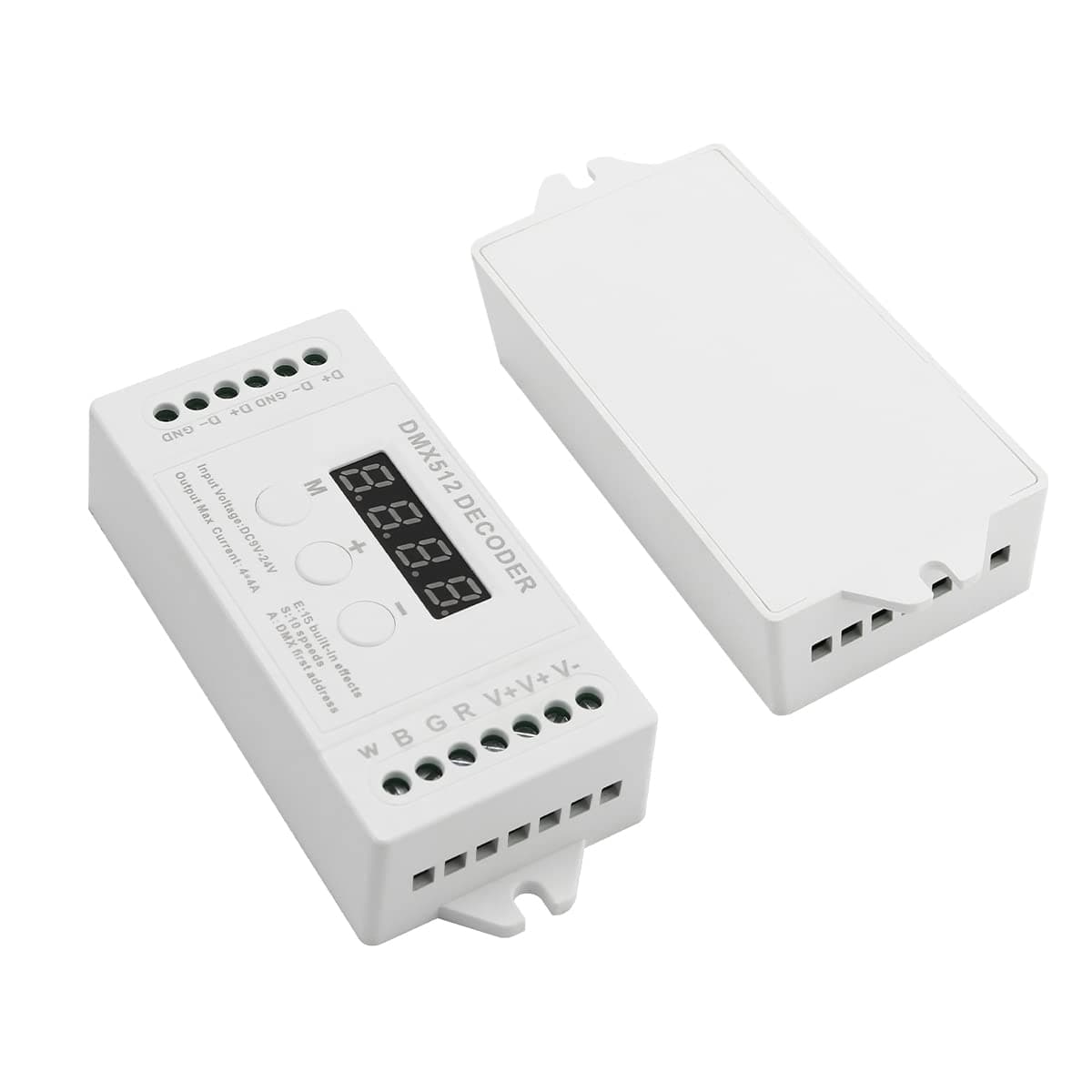 AKEPO Mini 4CH DMX Digital Display Decoder, DMX512 Controller for RGBW LED Lights DC9-24V 4A/CH with 15 Built-in Effects (Mini 4 Channel with Display)